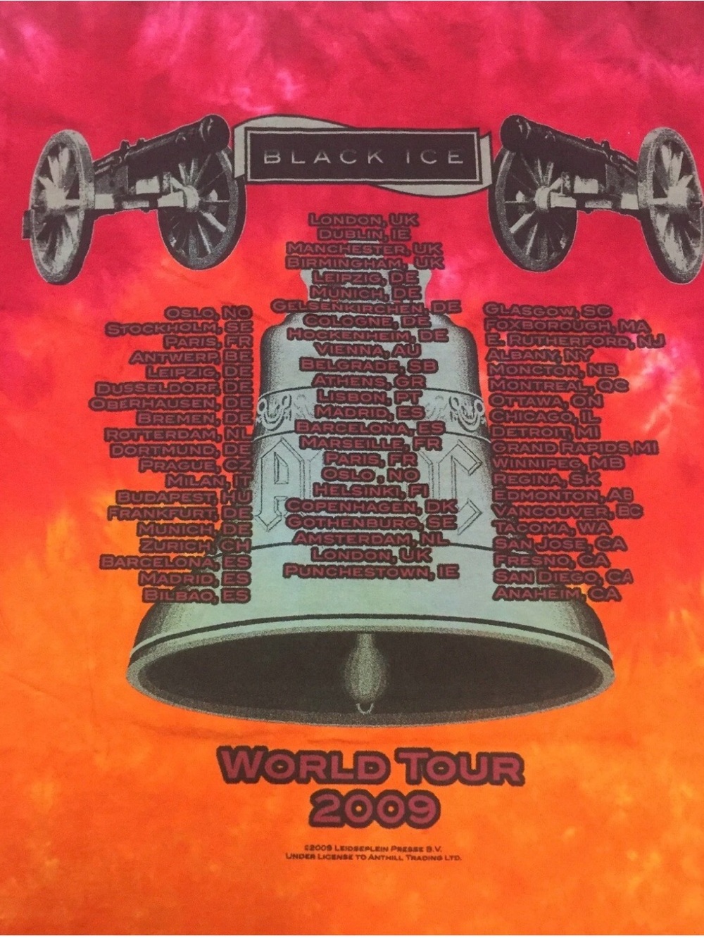 ACDC Black Ice T-Shirt World Tour 2009 Tie-Dye Size Medium AOP Rock Tee - Picture 9 of 12